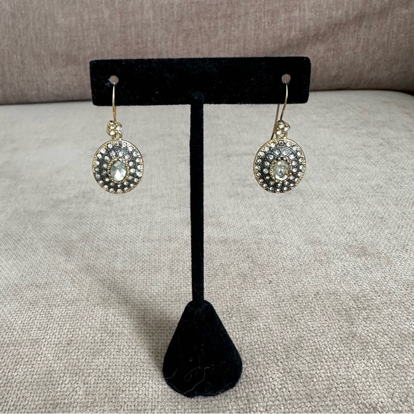 Stella and Dot Pewter & Gold Tone Drop Earrings with plenty of bling VGUC - Picture 2 of 6